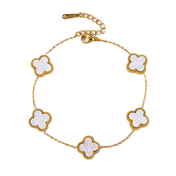 Wholesale Classy Hand Jewelry Set With Four Leaf Clover Acrylic Earrings Necklaces And Shell Bracelets In Stainless Steel And Titanium Steel With Electroplating Process