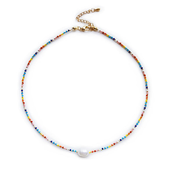 Wholesale Clavicle Chain And Choker Necklace Natural Pearl Organic Glass Ball Chain Handwoven Geometric Style