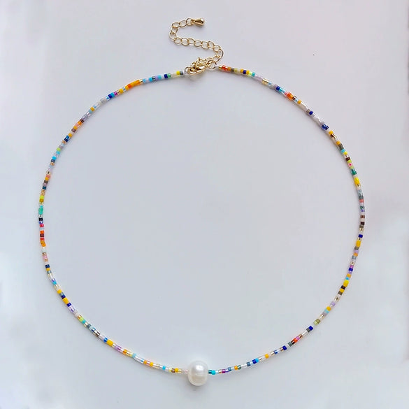Wholesale Clavicle Chain And Choker Necklace Natural Pearl Organic Glass Ball Chain Handwoven Geometric Style