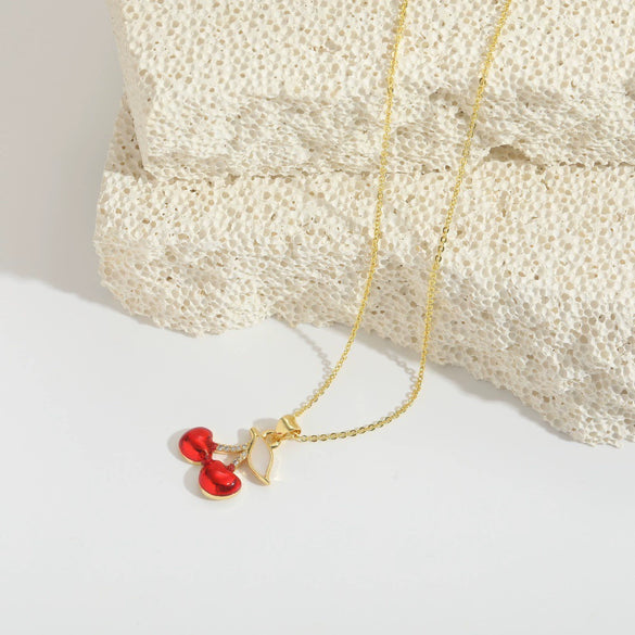Wholesale Clavicle Chain Copper Mixed Gemstone Setting Sweet Retro Cherry Shape Electroplating Design For Women