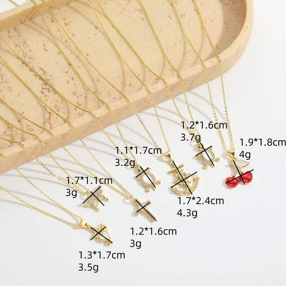 Wholesale Clavicle Chain Copper Mixed Gemstone Setting Sweet Retro Cherry Shape Electroplating Design For Women