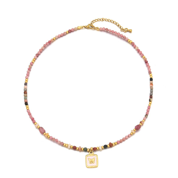 Wholesale Clavicle Chain Handmade Crystal And Natural Stone Geometric Style Necklace For Women
