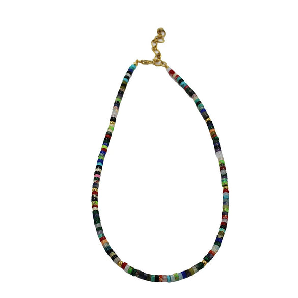 Wholesale Clavicle Chain Handmade With Semiprecious Natural Colored Stones Geometric Style Titanium Steel Pendant Electroplated