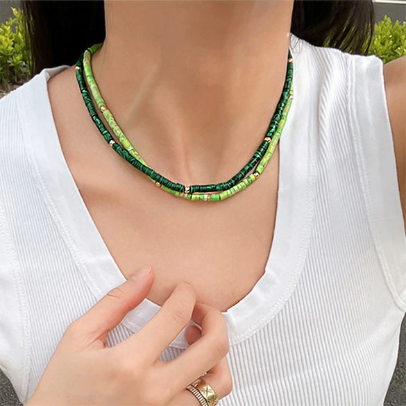 Wholesale Clavicle Chain Handmade With Semiprecious Natural Colored Stones Geometric Style Titanium Steel Pendant Electroplated