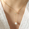 Wholesale Clavicle Chain Imitation Pearl Tassel Pendant Zircon Inlaid Titanium Steel Geometric Style Electroplated