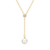 Wholesale Clavicle Chain Imitation Pearl Tassel Pendant Zircon Inlaid Titanium Steel Geometric Style Electroplated