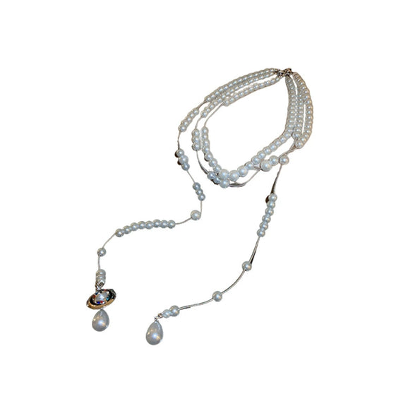 Wholesale Clavicle Chain Multilayer Tassel Necklace Alloy Imitation Pearl Water Drop Shape Handmade French Retro Style For Women