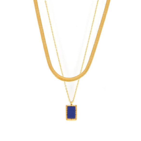 Wholesale Clavicle Chain Natural Blue Lapis Lazuli Geometric Square 316L Stainless Steel 18K Gold Plated Necklace For Women
