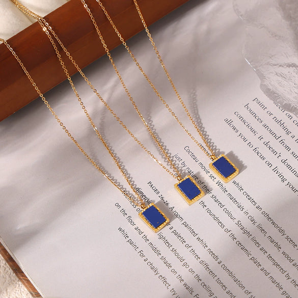Wholesale Clavicle Chain Natural Blue Lapis Lazuli Geometric Square 316L Stainless Steel 18K Gold Plated Necklace For Women