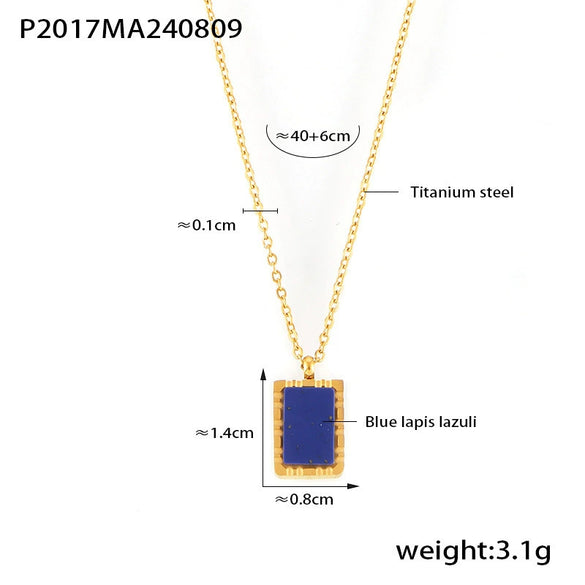 Wholesale Clavicle Chain Natural Blue Lapis Lazuli Geometric Square 316L Stainless Steel 18K Gold Plated Necklace For Women