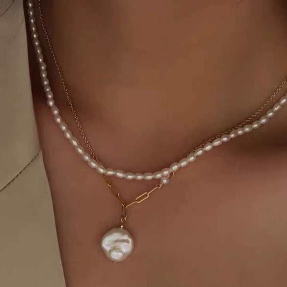 Wholesale Clavicle Chain Natural Seawater Baroque Petal Pearl Copper Alien Style