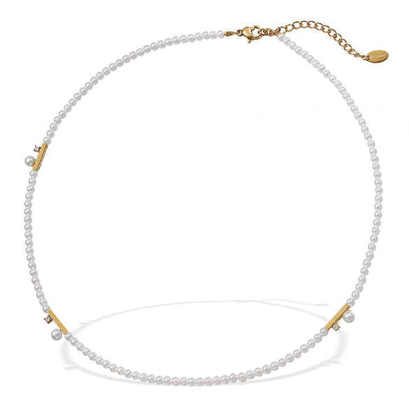 Wholesale Clavicle Chain Necklace 316L Stainless Steel Imitation Pearl Retro Simple Zircon Electroplated For Women
