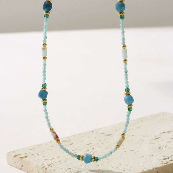 Wholesale Clavicle Chain Necklace With Blue Natural Stone Beads Geometric Style Electroplated For Women