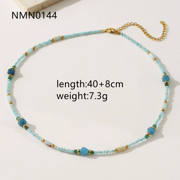 Wholesale Clavicle Chain Necklace With Blue Natural Stone Beads Geometric Style Electroplated For Women