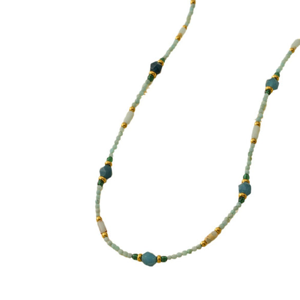 Wholesale Clavicle Chain Necklace With Blue Natural Stone Beads Geometric Style Electroplated For Women