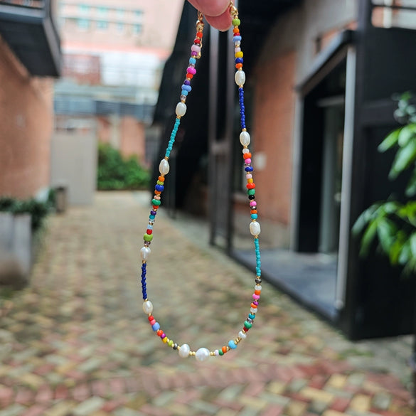 Wholesale Clavicle Chain Organic Glass Geometric Beaded Hand Knitted For Women