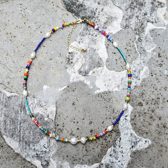 Wholesale Clavicle Chain Organic Glass Geometric Beaded Hand Knitted For Women