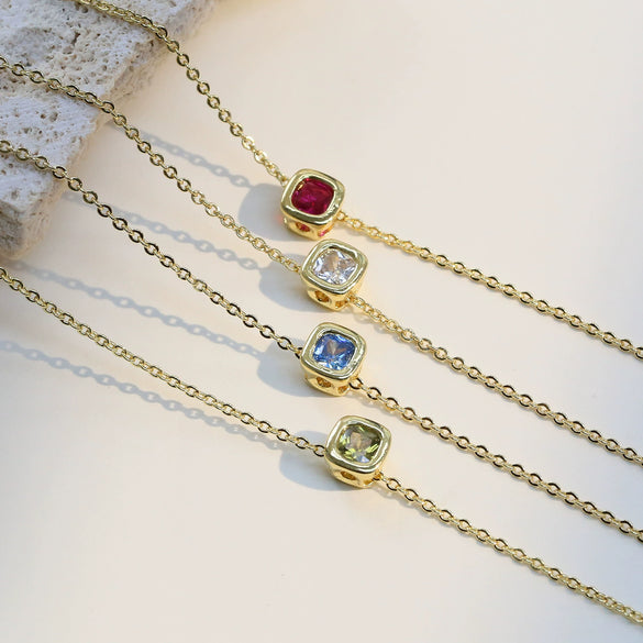Wholesale Clavicle Chain Pendant Necklace Geometric Square Zircon December Birthstone Brass Copper Electroplating For Women