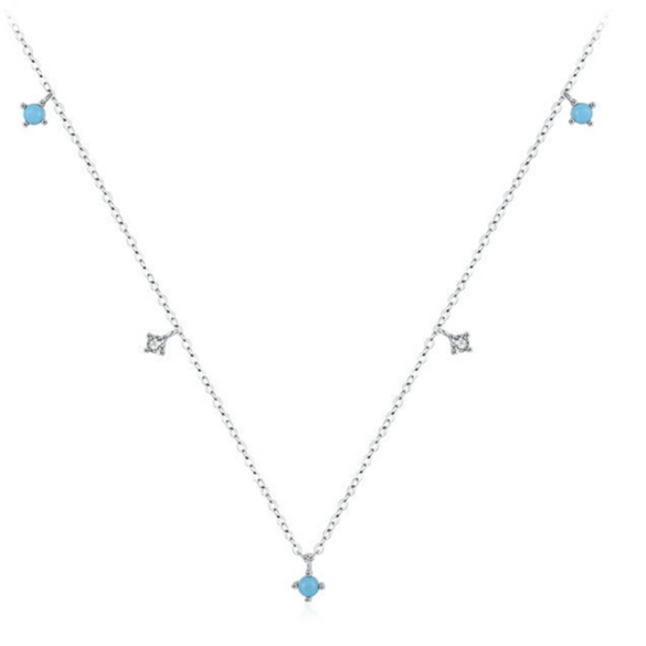 Wholesale Clavicle Chain S925 Sterling Silver Inlaid Turquoise Geometric Style