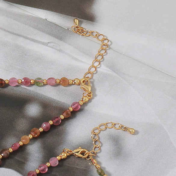 Wholesale Clavicle Chain Set Natural Tourmaline And Stainless Steel Geometric Electroplated Hand Beaded For Women