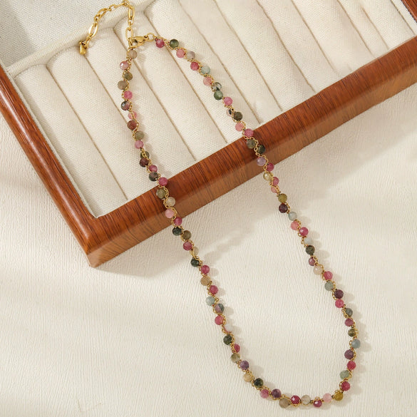 Wholesale Clavicle Chain Set Natural Tourmaline And Stainless Steel Geometric Electroplated Hand Beaded For Women