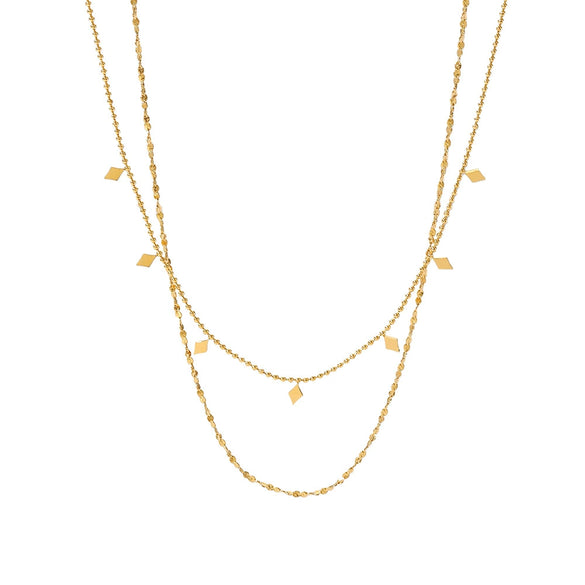 Wholesale Clavicle Chain Stainless Steel Double Layer Overlapped Diamond Sequin Tassel Necklace With Geometric Design And Electroplating