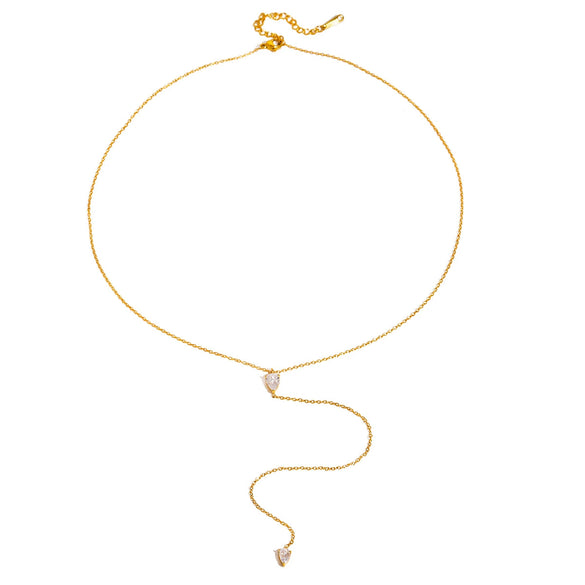 Wholesale Clavicle Chain Stainless Steel Geometric Style With White Drop Diamond Pendant And Electroplating For Women