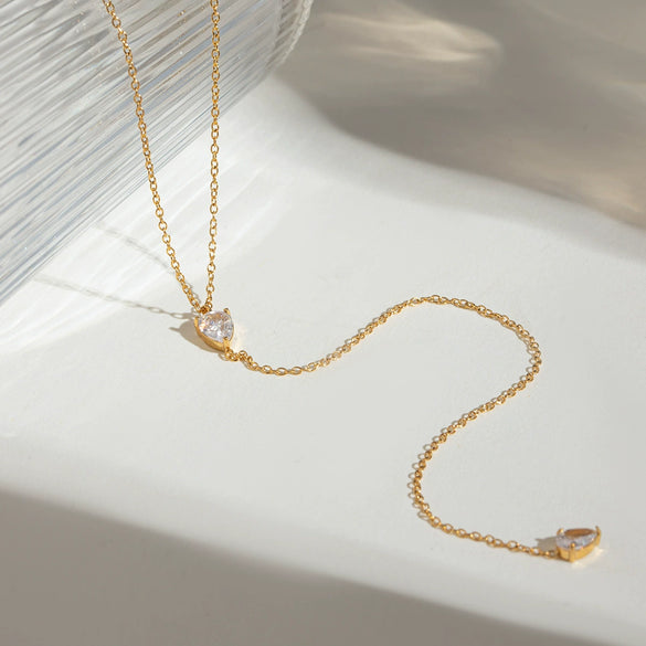 Wholesale Clavicle Chain Stainless Steel Geometric Style With White Drop Diamond Pendant And Electroplating For Women