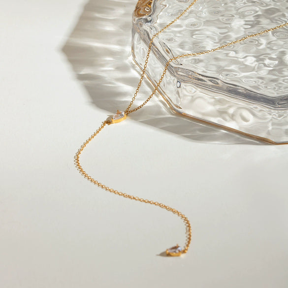 Wholesale Clavicle Chain Stainless Steel Geometric Style With White Drop Diamond Pendant And Electroplating For Women