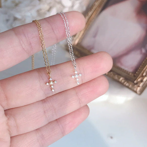 Wholesale Clavicle Chain 925 Sterling Silver Cross Geometric Pattern 14K Gold Plated For Women