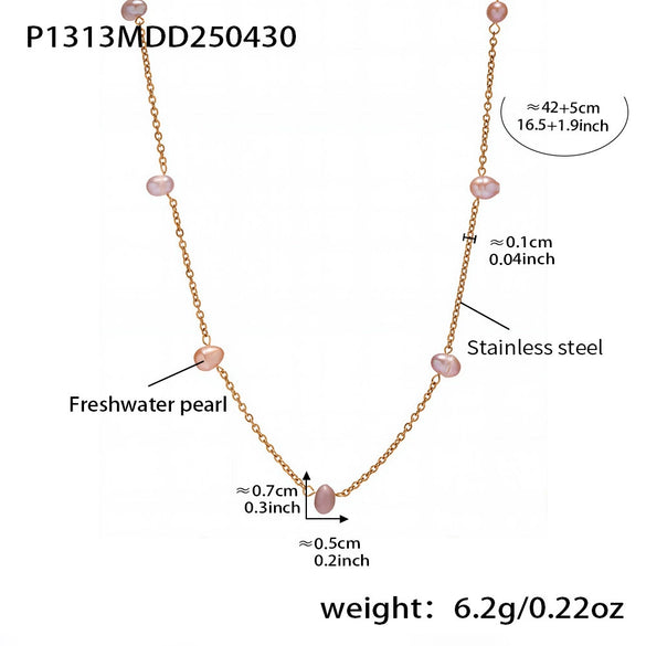Wholesale Clavicle Necklace Freshwater Pearl 316L Stainless Steel Geometric Electroplating Summer Accessories For Women