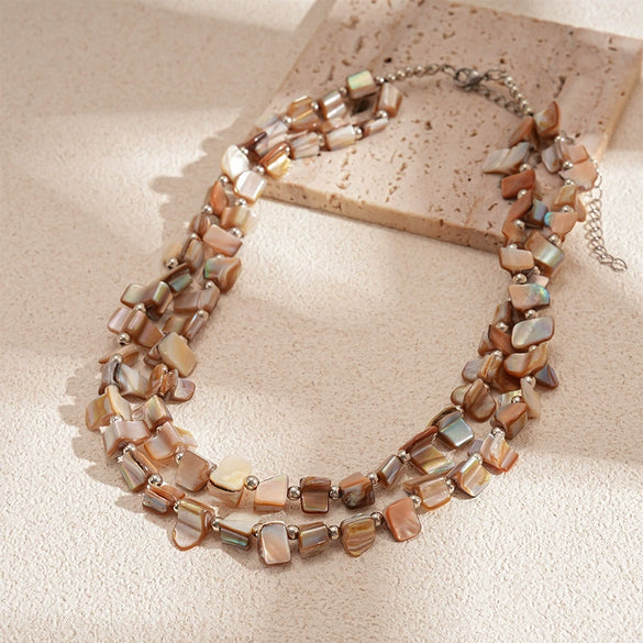 Wholesale Clavicle Necklace Handmade Asymmetrical Doublelayer Geometric Shell Beaded For Women