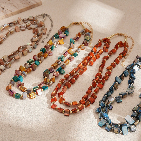 Wholesale Clavicle Necklace Handmade Asymmetrical Doublelayer Geometric Shell Beaded For Women