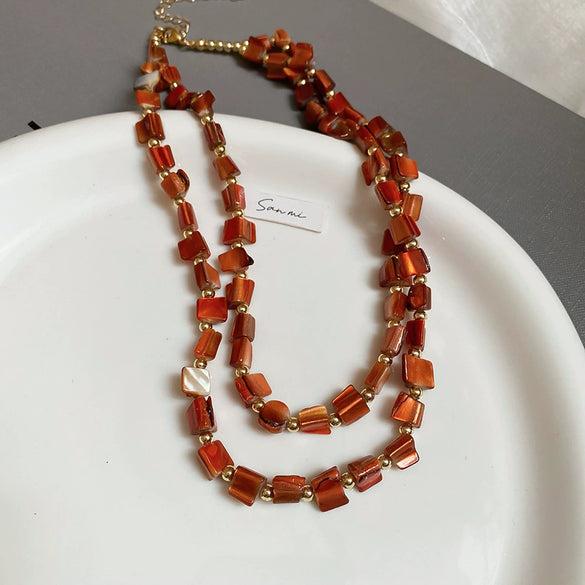Wholesale Clavicle Necklace Handmade Asymmetrical Doublelayer Geometric Shell Beaded For Women
