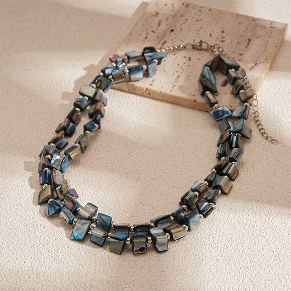 Wholesale Clavicle Necklace Handmade Asymmetrical Doublelayer Geometric Shell Beaded For Women