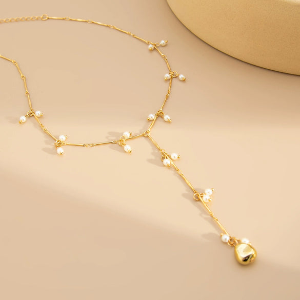 Wholesale Clavicle Necklace Imitation Pearl Copper Chain Geometric Style Electroplating For Women