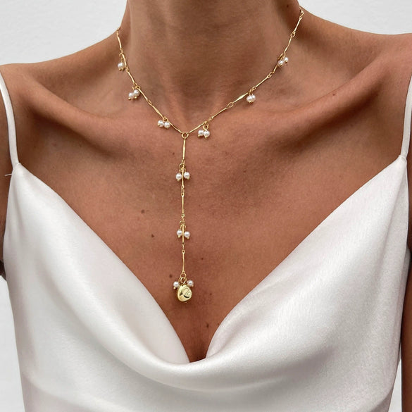 Wholesale Clavicle Necklace Imitation Pearl Copper Chain Geometric Style Electroplating For Women