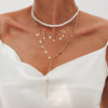 Wholesale Clavicle Necklace Imitation Pearl Copperclad Iron Chain Rhinestone Geometric Electroplated For Women