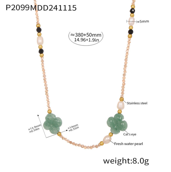 Wholesale Clavicle Necklace Jewelry With Geometric Pattern French Tiger Eye And Freshwater Pearl Light Luxury Style