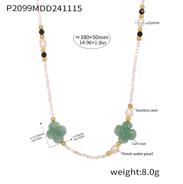 Wholesale Clavicle Necklace Jewelry With Geometric Pattern French Tiger Eye And Freshwater Pearl Light Luxury Style