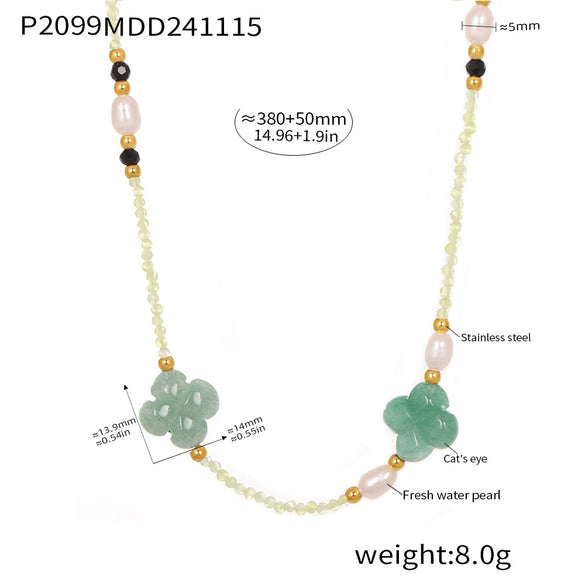 Wholesale Clavicle Necklace Jewelry With Geometric Pattern French Tiger Eye And Freshwater Pearl Light Luxury Style