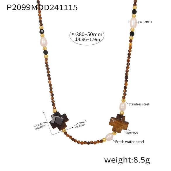 Wholesale Clavicle Necklace Jewelry With Geometric Pattern French Tiger Eye And Freshwater Pearl Light Luxury Style