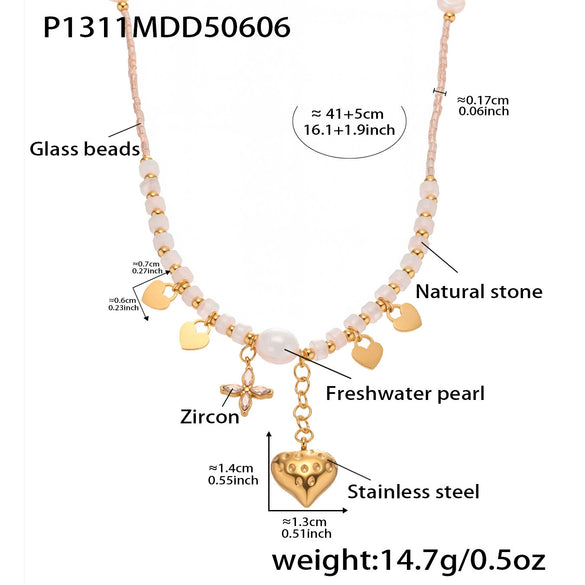 Wholesale Clavicle Necklace Natural Stone Freshwater Pearl 316L Stainless Steel 316L Stainless Steel Geometric Electroplating Women's Accessories