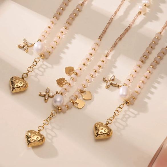 Wholesale Clavicle Necklace Natural Stone Freshwater Pearl 316L Stainless Steel 316L Stainless Steel Geometric Electroplating Women's Accessories