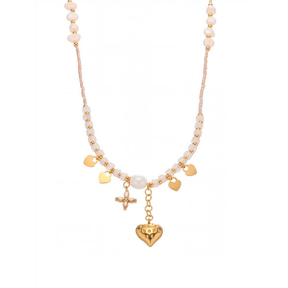 Wholesale Clavicle Necklace Natural Stone Freshwater Pearl 316L Stainless Steel 316L Stainless Steel Geometric Electroplating Women's Accessories