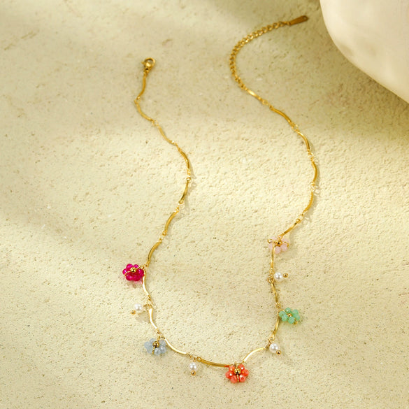Wholesale Clavicle Necklace Stainless Steel Color Crystal Zircon Flower Electroplated Light Luxury Women's
