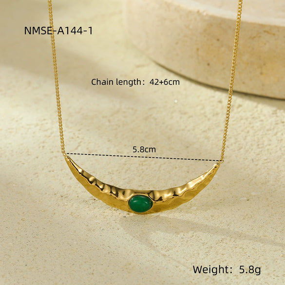 Wholesale Clavicle Necklace Stainless Steel Crescentshaped Natural Stone French Retro Light Luxury Style Electroplating For Women