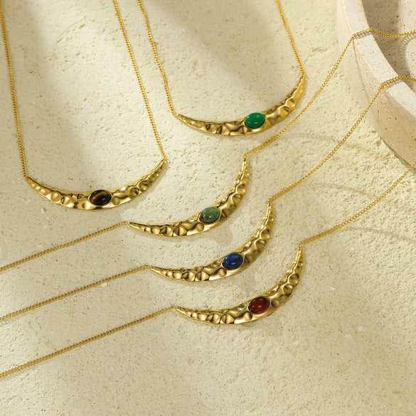 Wholesale Clavicle Necklace Stainless Steel Crescentshaped Natural Stone French Retro Light Luxury Style Electroplating For Women
