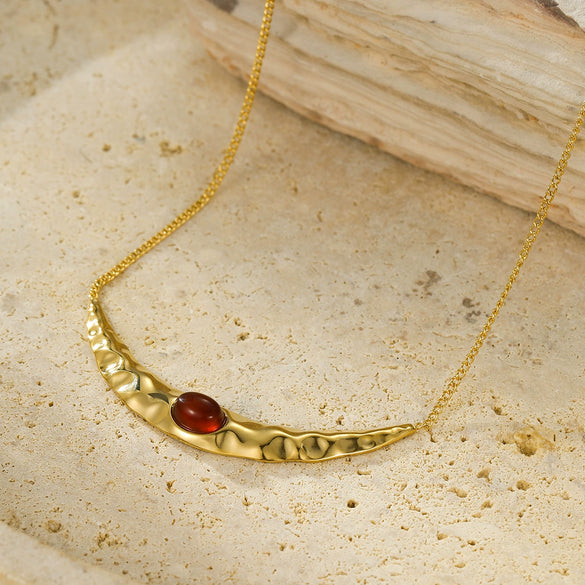Wholesale Clavicle Necklace Stainless Steel Crescentshaped Natural Stone French Retro Light Luxury Style Electroplating For Women