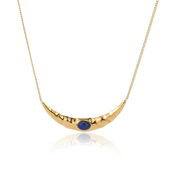 Wholesale Clavicle Necklace Stainless Steel Crescentshaped Natural Stone French Retro Light Luxury Style Electroplating For Women